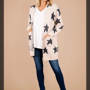 Mint Julep Boutique - So Excited Sand White Star Print Cardigan